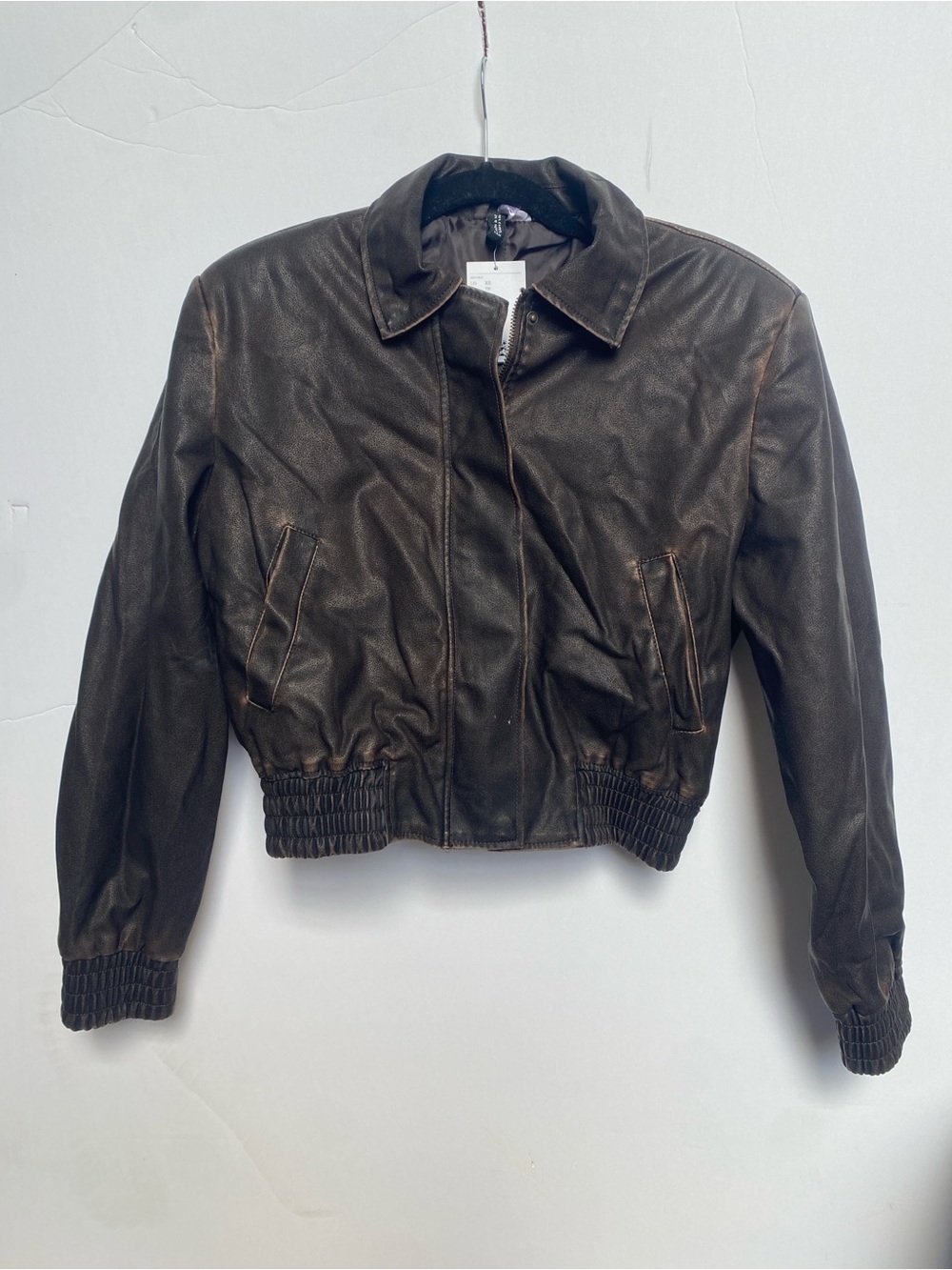 H&M Dark Brown Faux Leather Bomber Jacket XS
